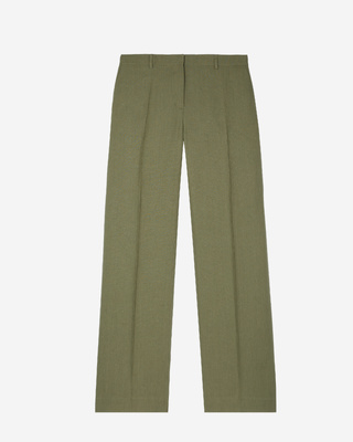 Wide-leg suit pants in khaki linen