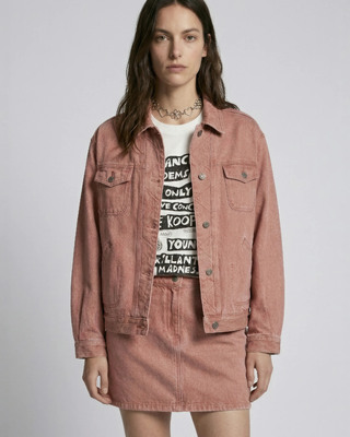 Oversized jacket in pink denim