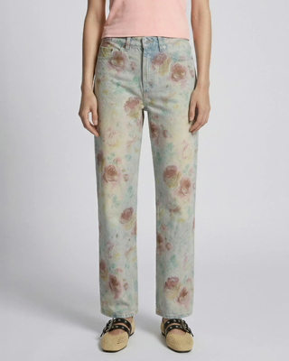 Floral print straight-leg jeans