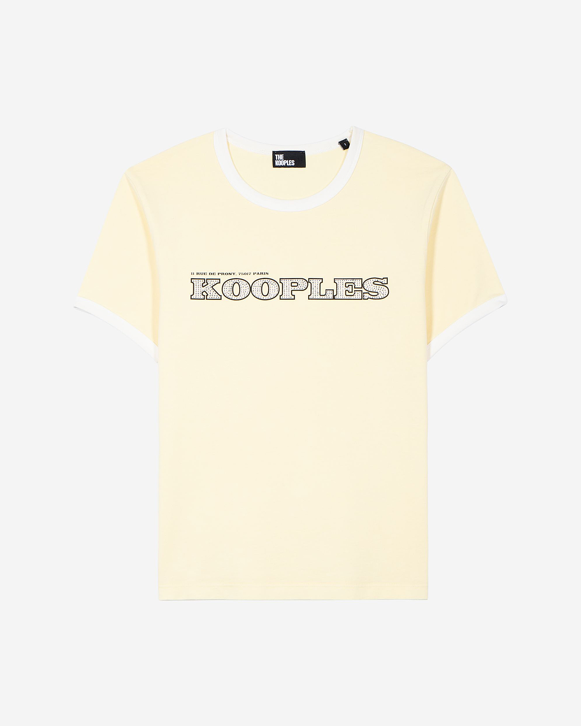 T-shirt with yellow rhinestone logo