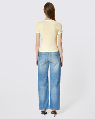 T-shirt with yellow rhinestone logo