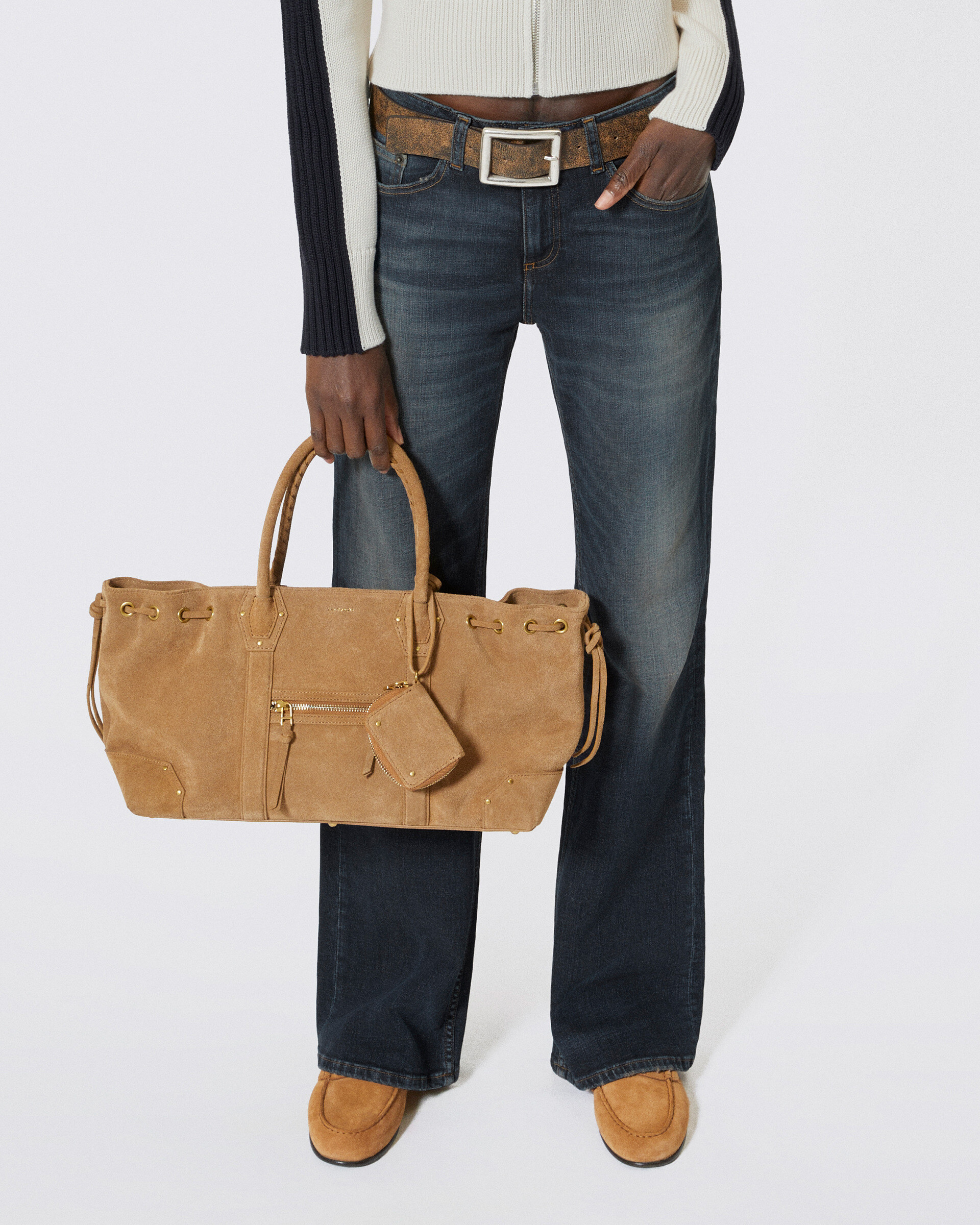 Brown suede tote bag