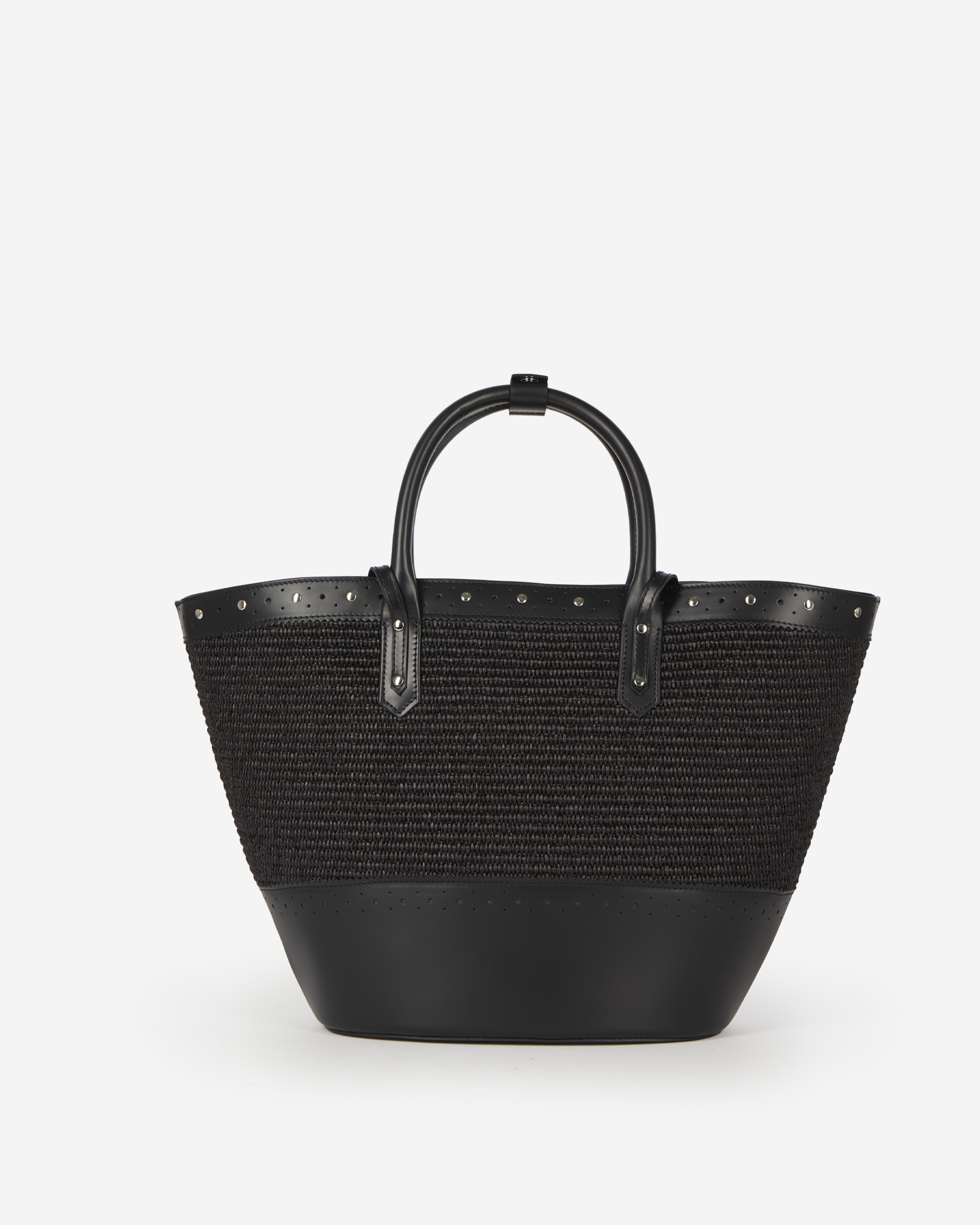 Black leather and raffia tote bag