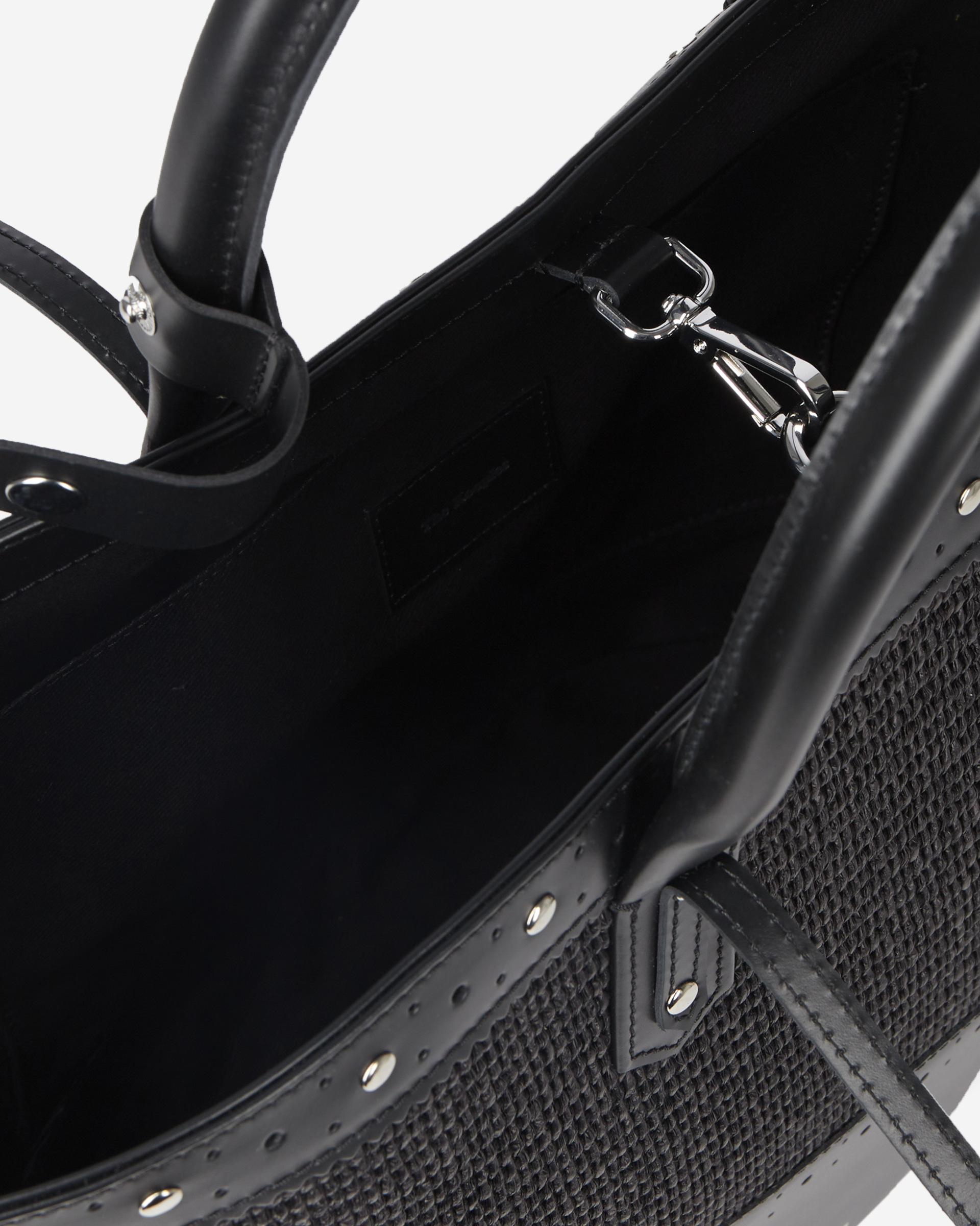 Black leather and raffia tote bag