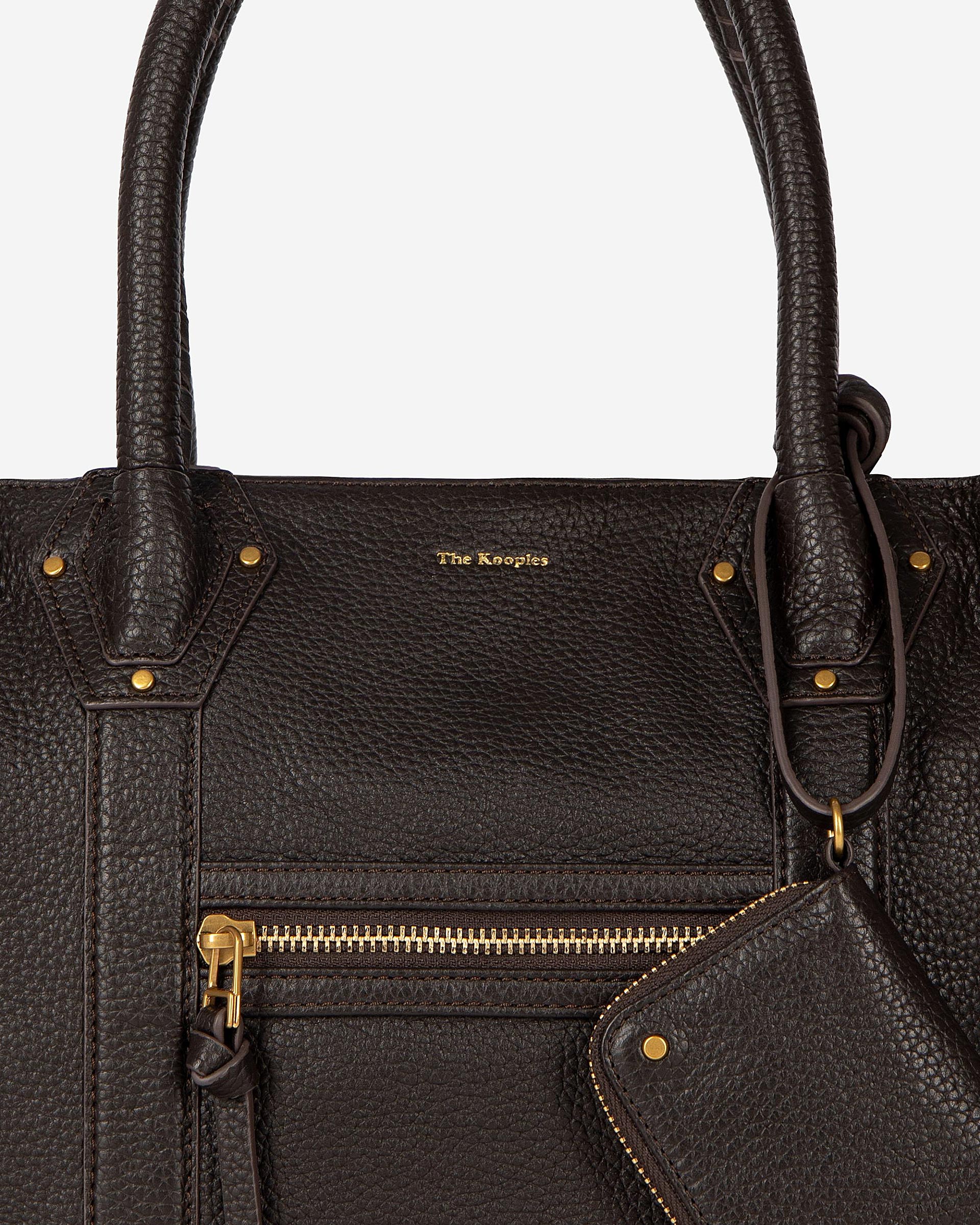 Brown grained leather shopper bag