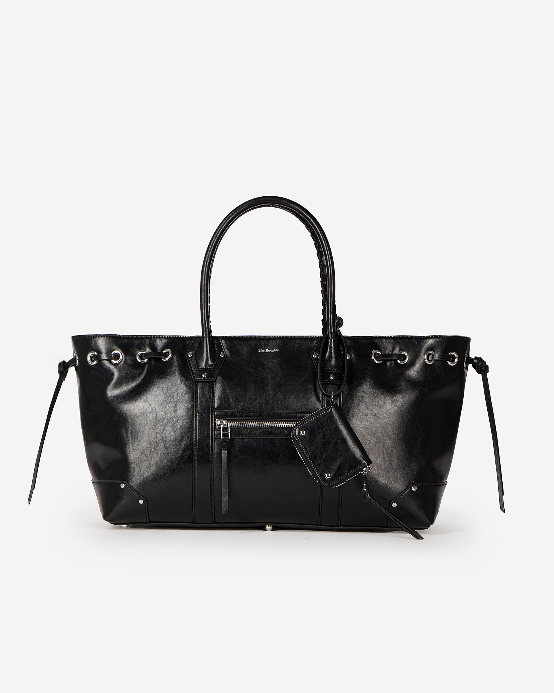 Black recycled leather tote bag