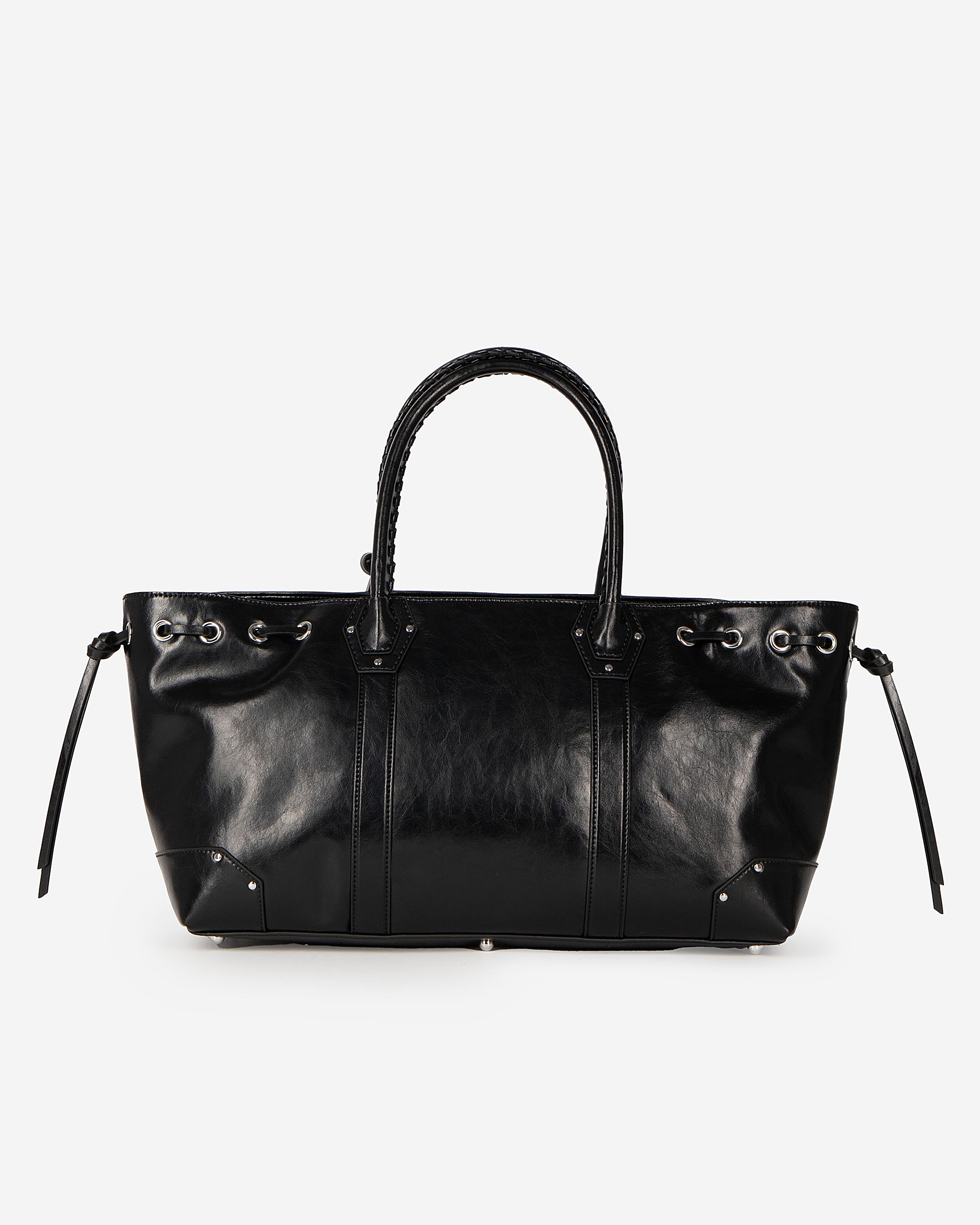 Black recycled leather tote bag