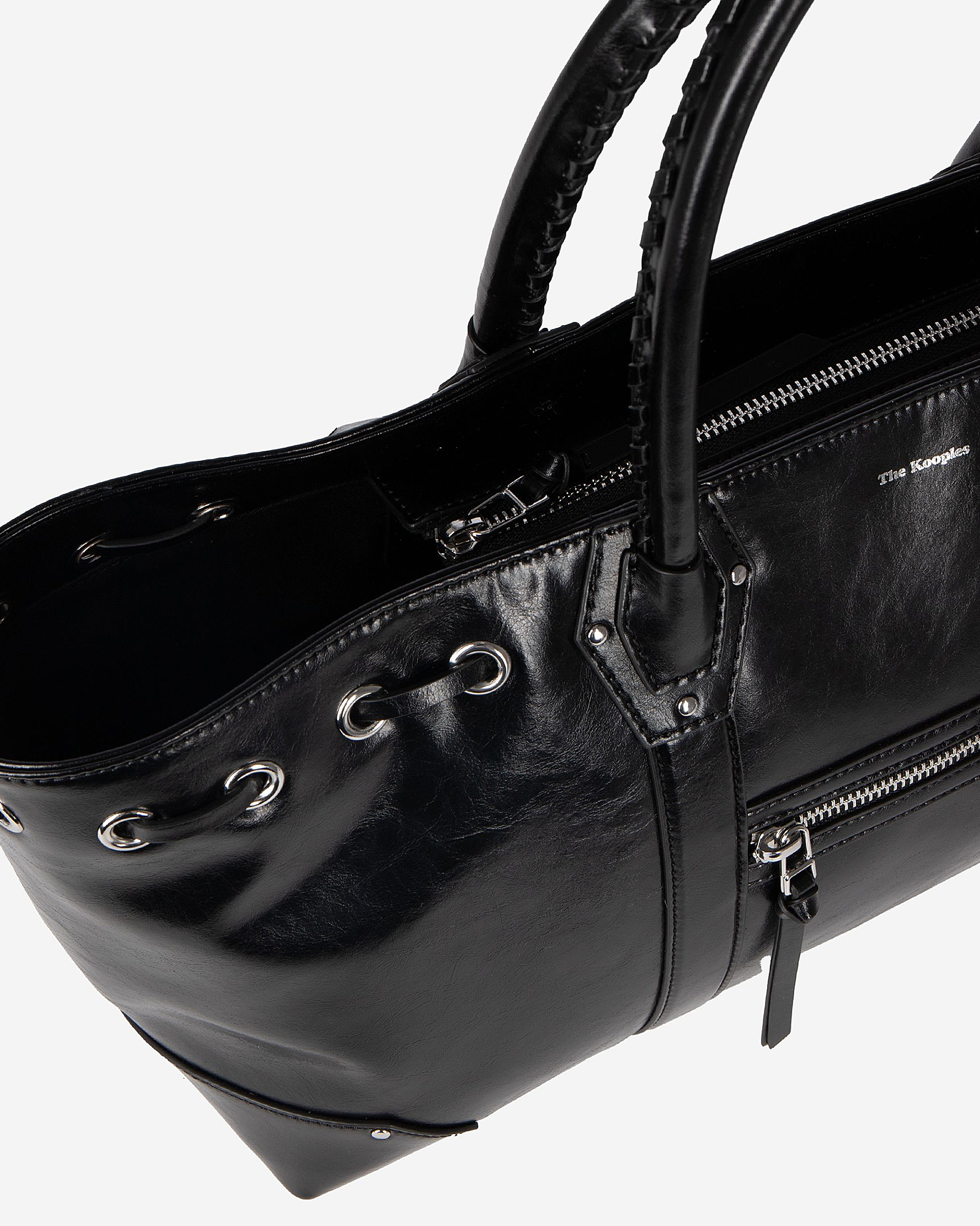 Black recycled leather tote bag