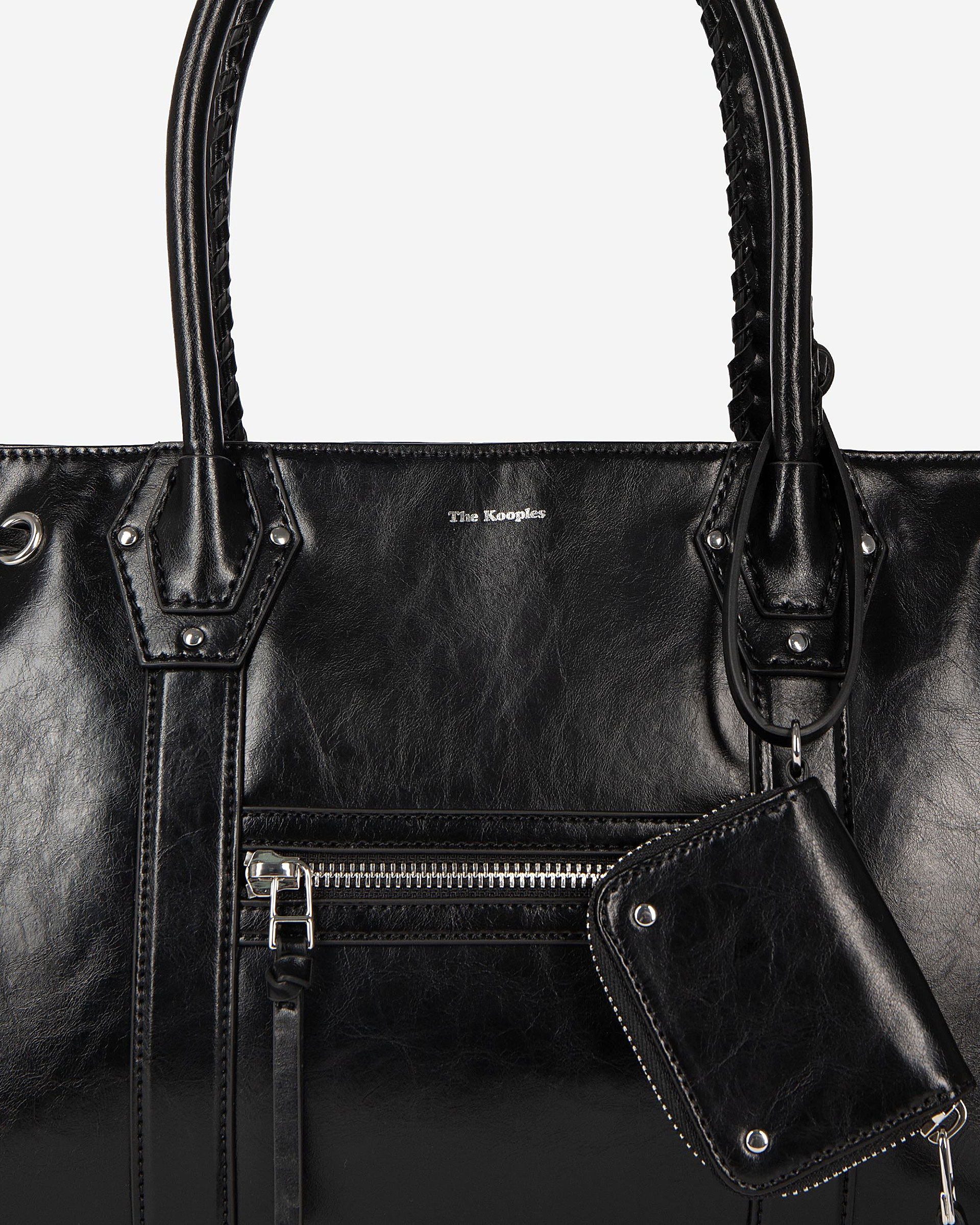 Black recycled leather tote bag
