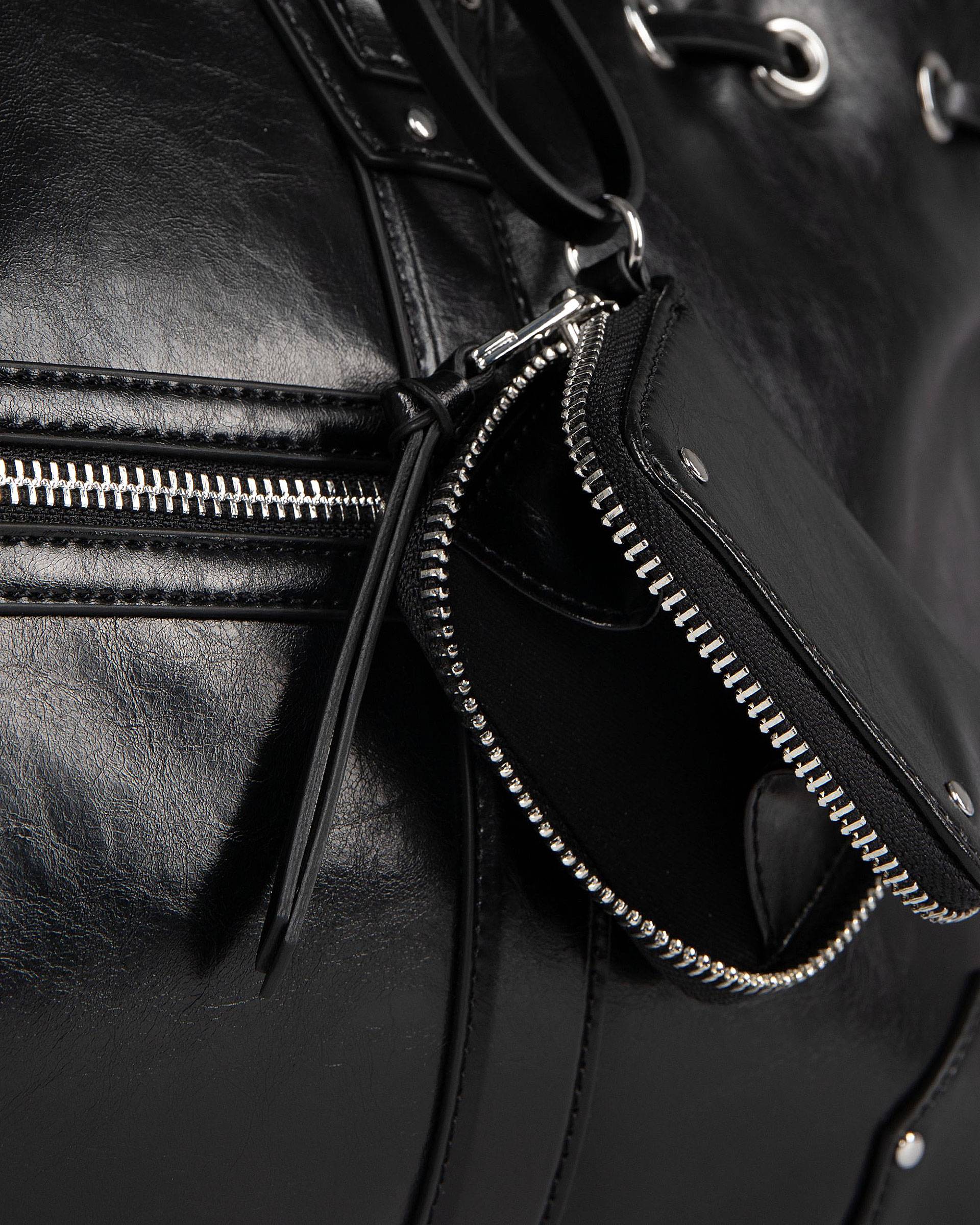 Black recycled leather tote bag
