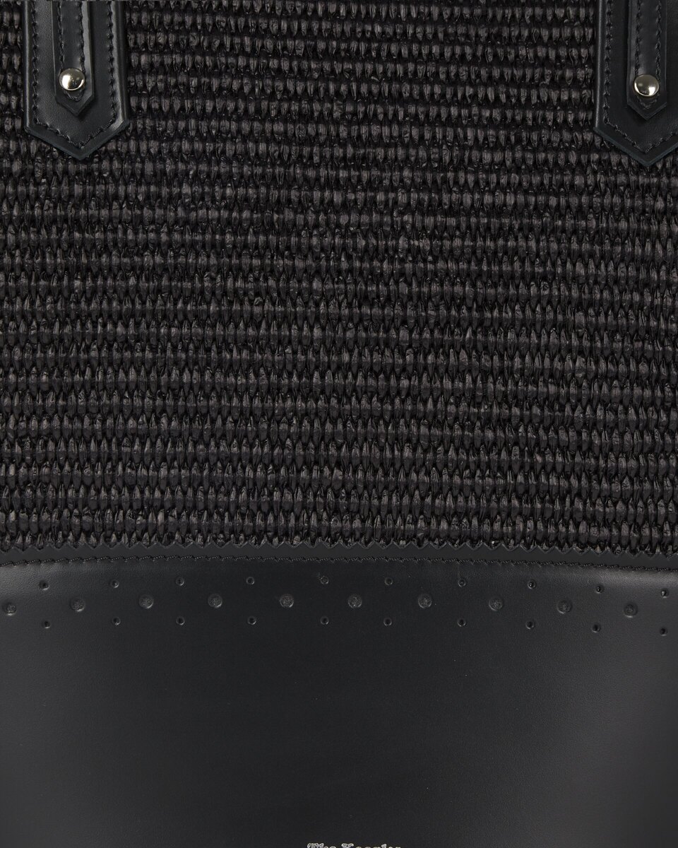 Black leather and raffia tote bag