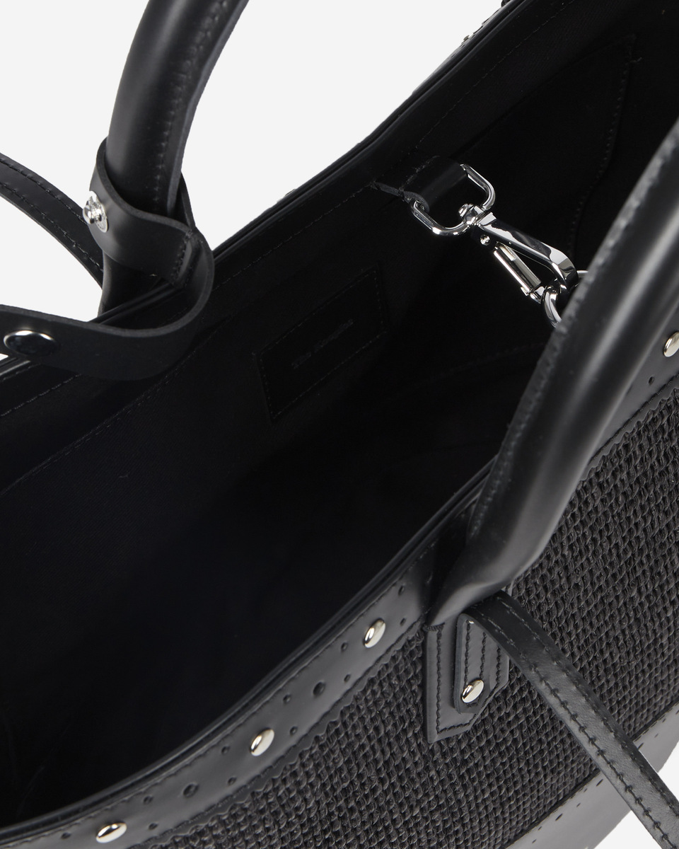 Black leather and raffia tote bag