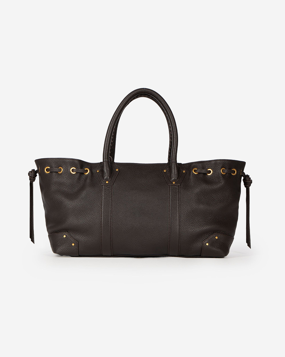 Brown grained leather shopper bag