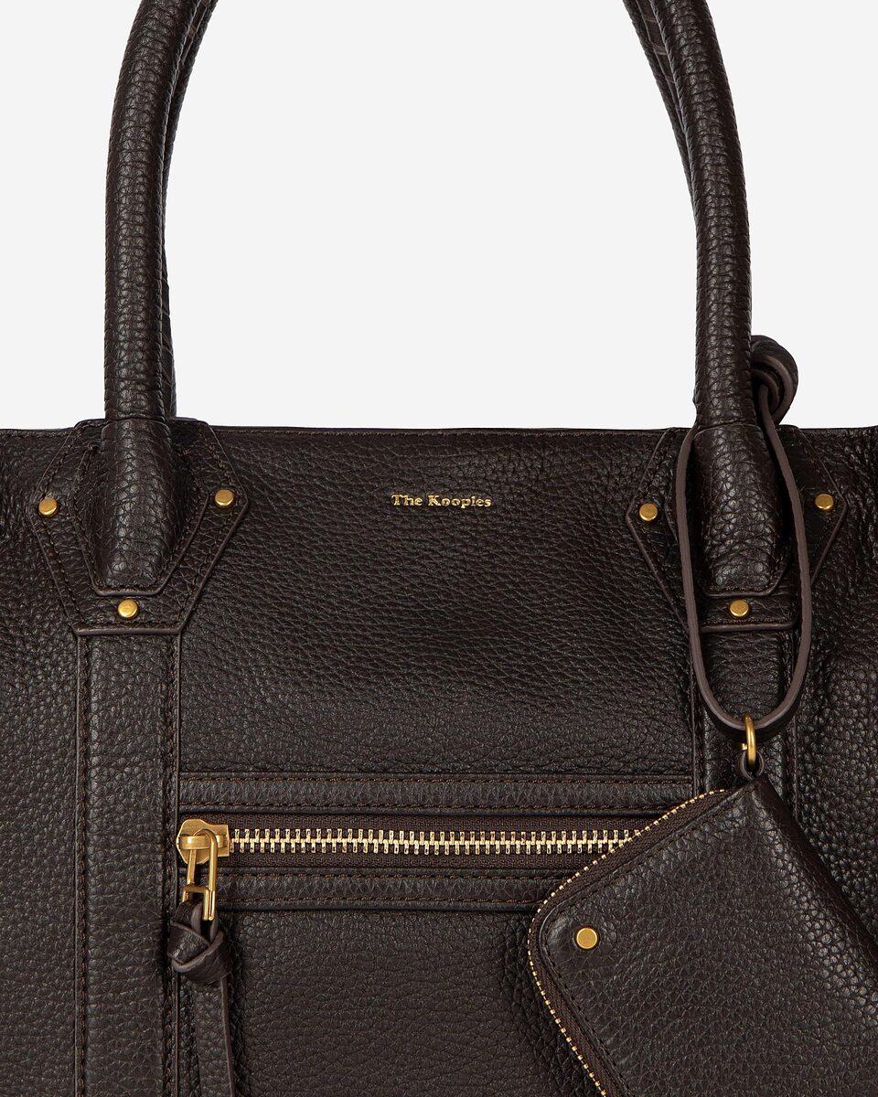 Brown grained leather shopper bag