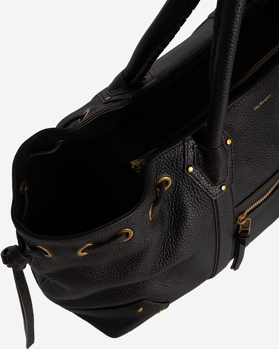 Brown grained leather shopper bag