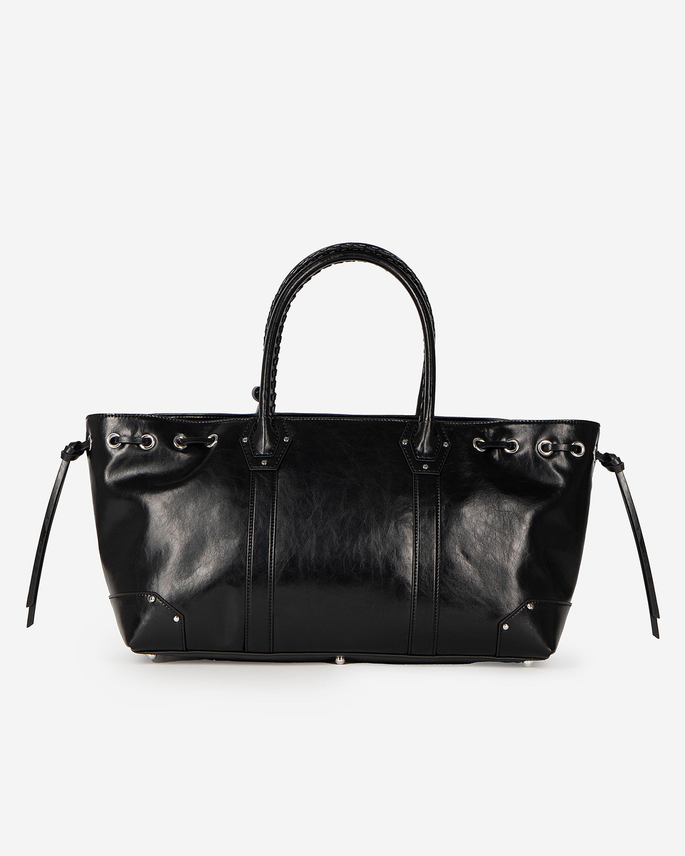 Black recycled leather tote bag