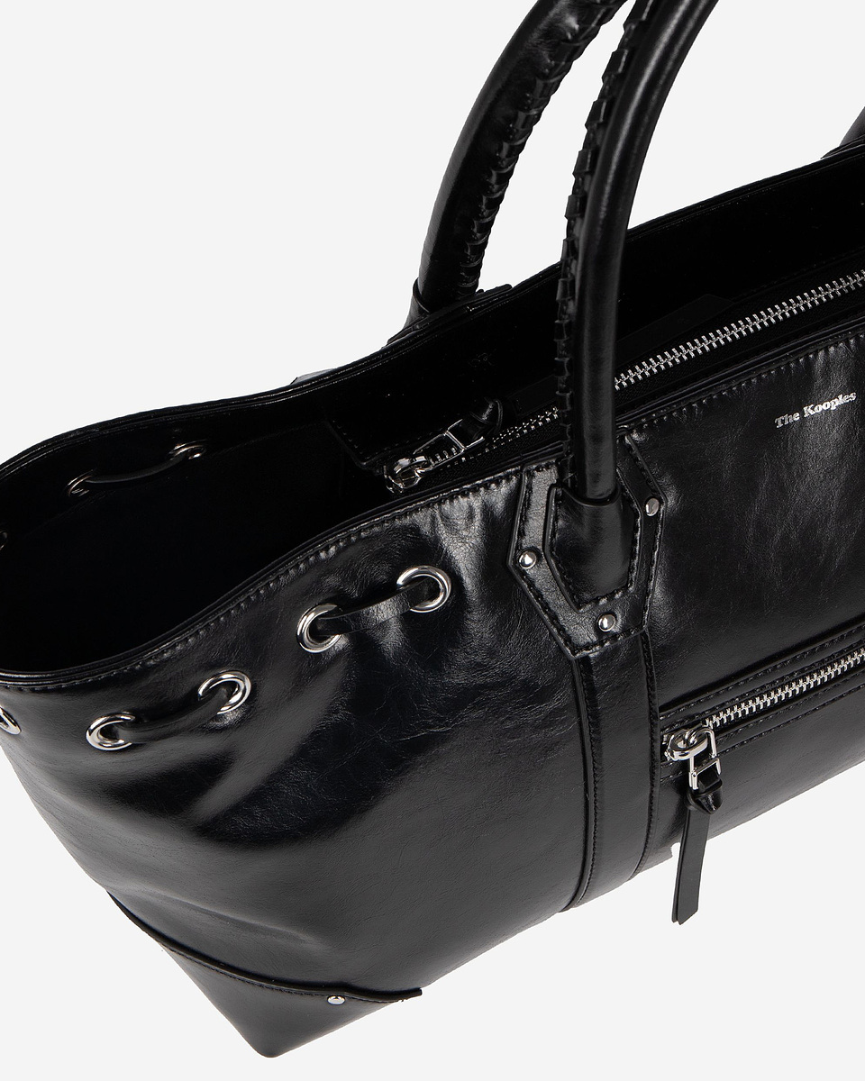 Black recycled leather tote bag