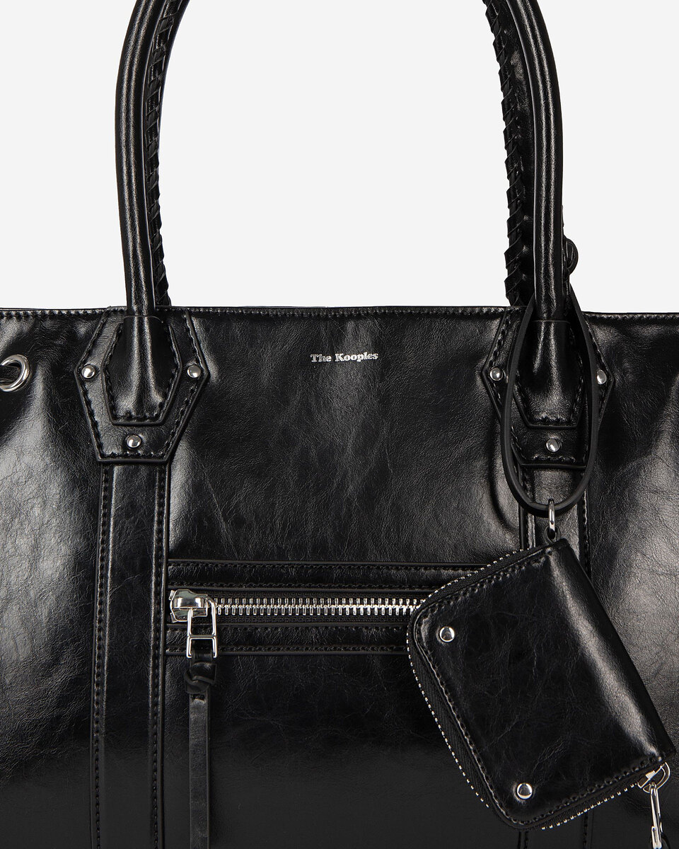 Black recycled leather tote bag