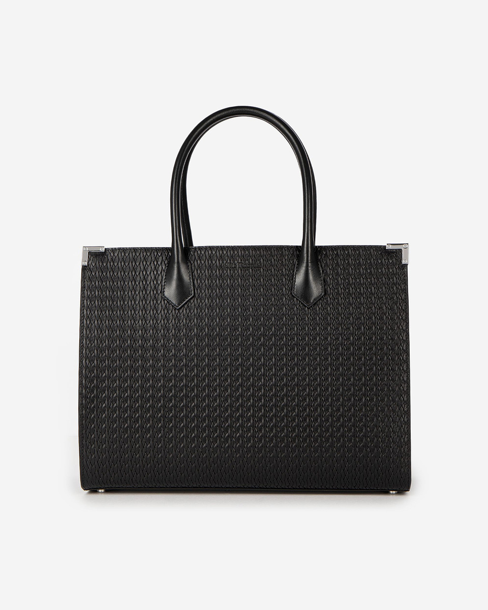 Ming L tote bag in black woven leather