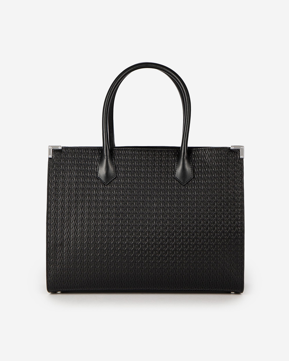 Ming L tote bag in black woven leather