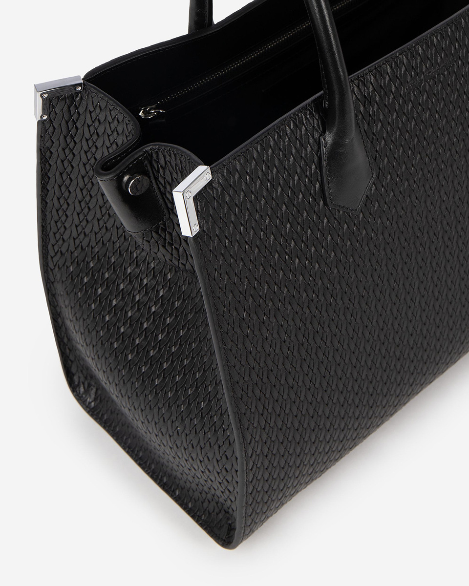 Ming L tote bag in black woven leather