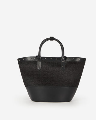 Black leather and raffia tote bag