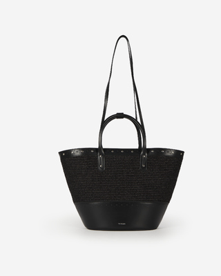 Black leather and raffia tote bag