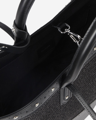Black leather and raffia tote bag