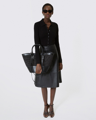 Black leather and raffia tote bag