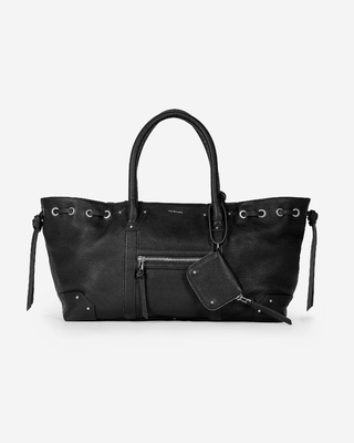 Gathered tote bag in black grained leather
