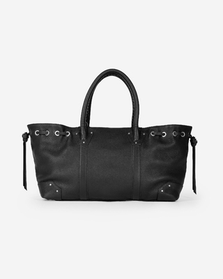 Gathered tote bag in black grained leather