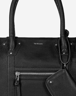 Gathered tote bag in black grained leather