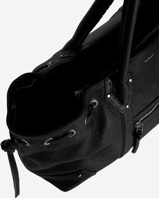 Gathered tote bag in black grained leather