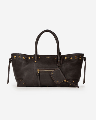 Brown grained leather shopper bag