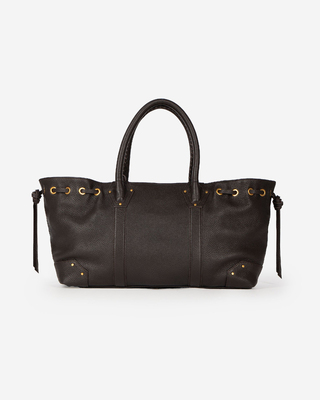 Brown grained leather shopper bag