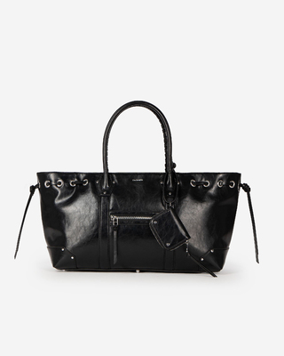 Black recycled leather tote bag