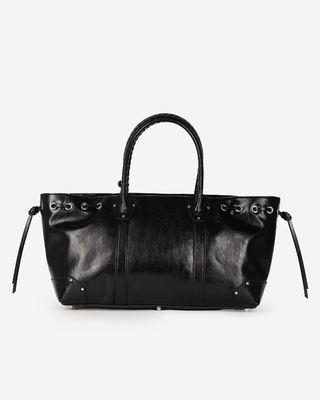 Black recycled leather tote bag