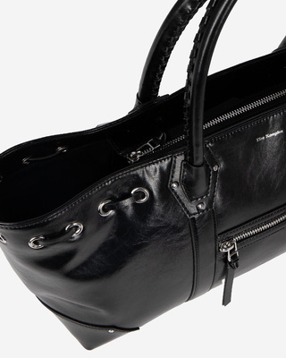 Black recycled leather tote bag