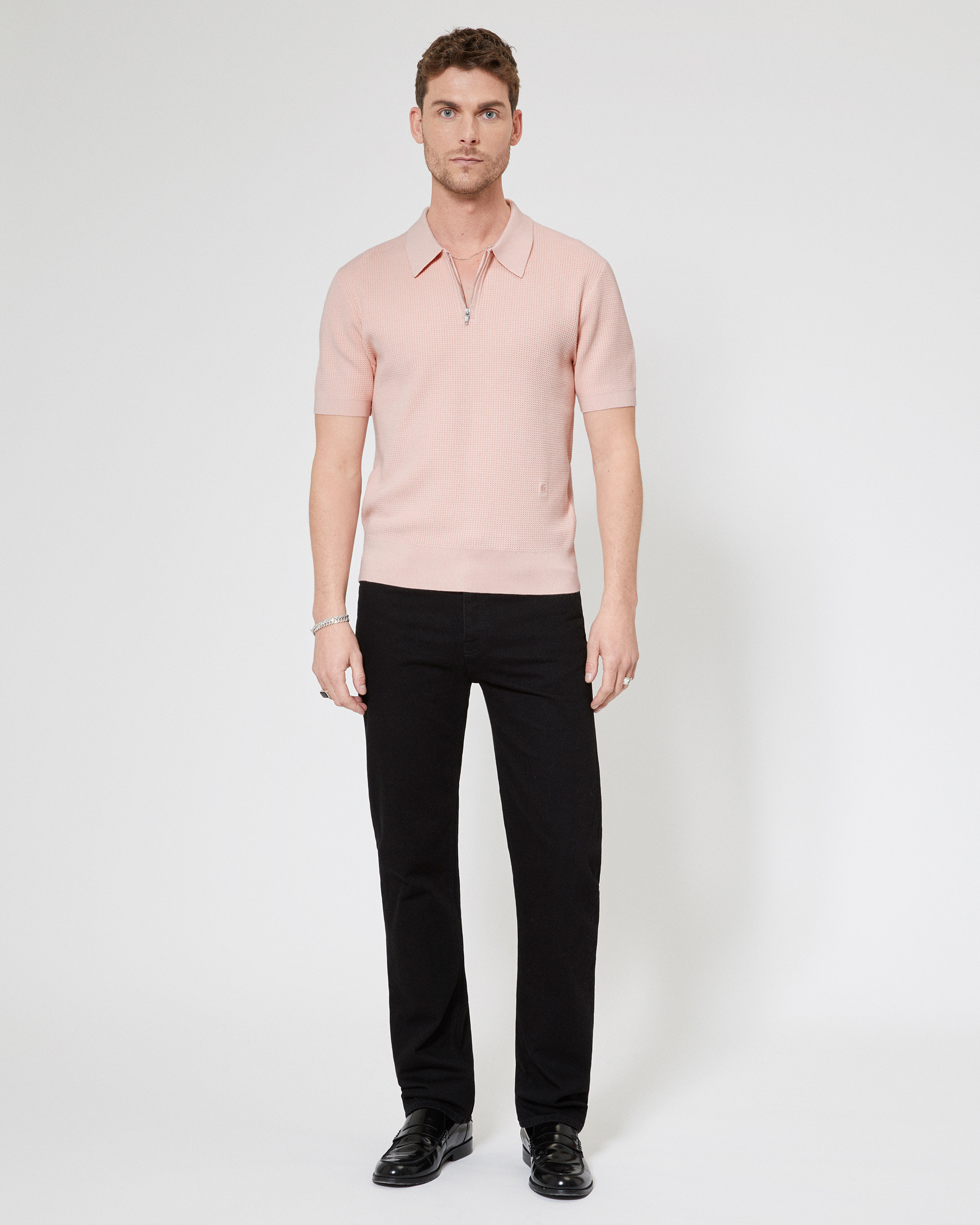 Pink polo-neck zip sweater