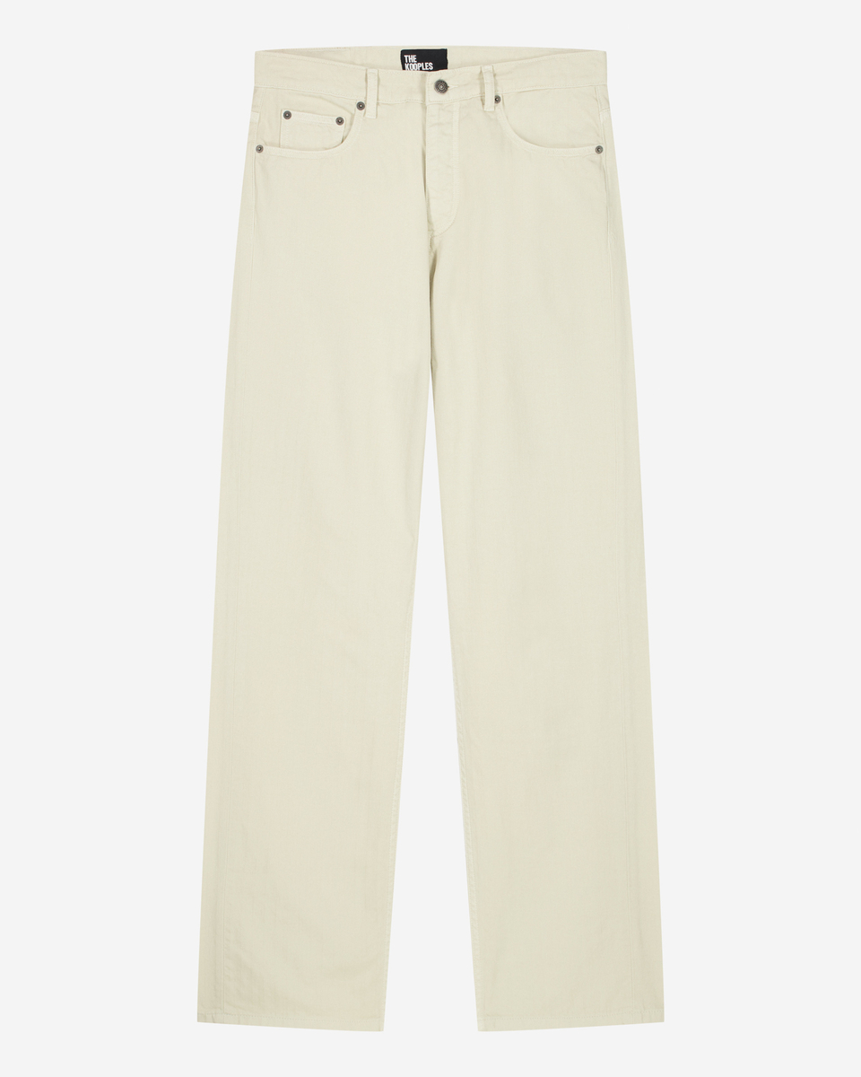 Straight jeans with off-white herringbone pattern