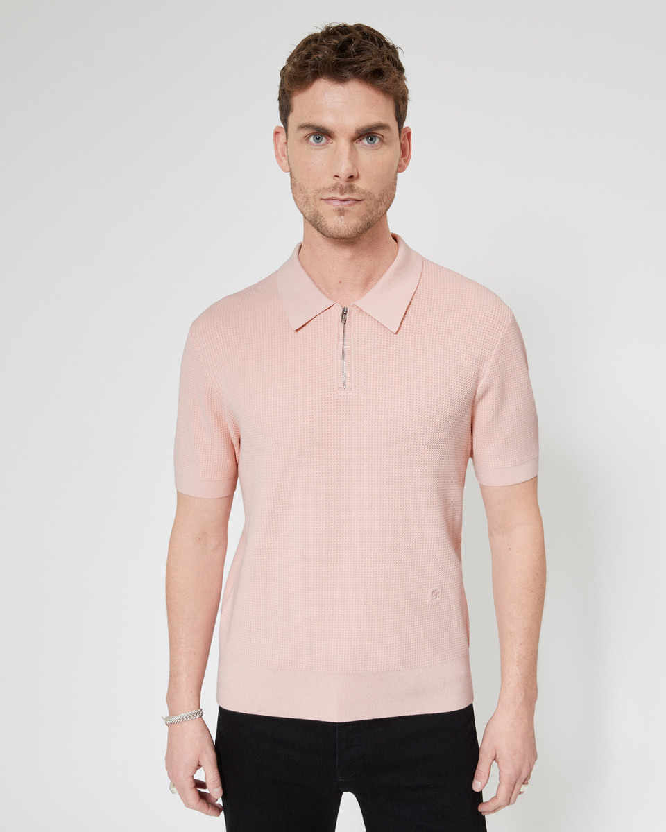 Pink polo-neck zip sweater