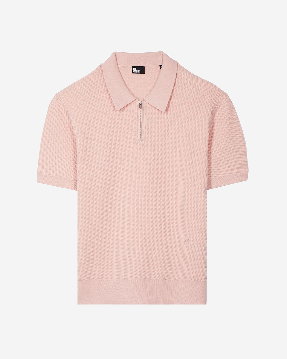 Pink polo-neck zip sweater