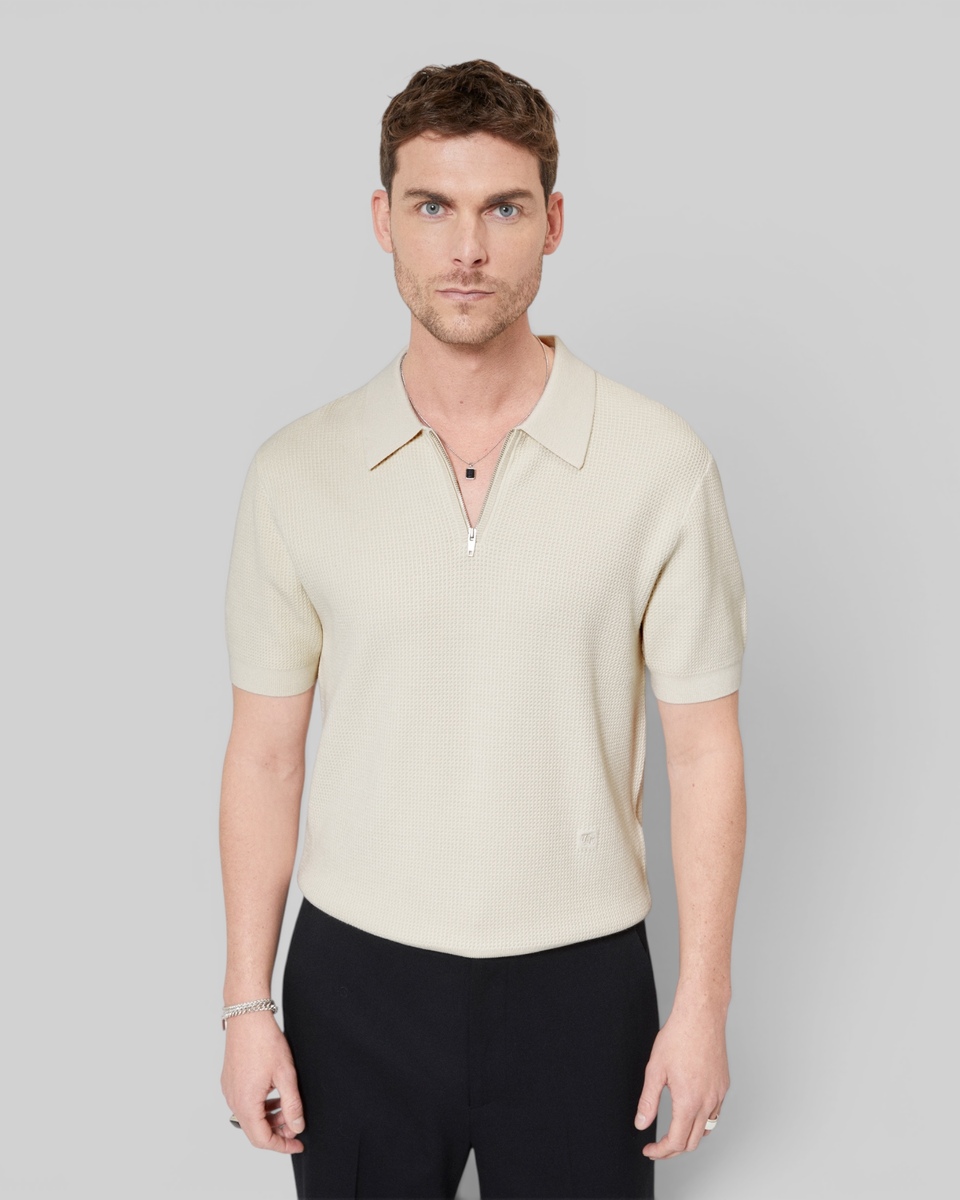 Beige polo-neck zip sweater