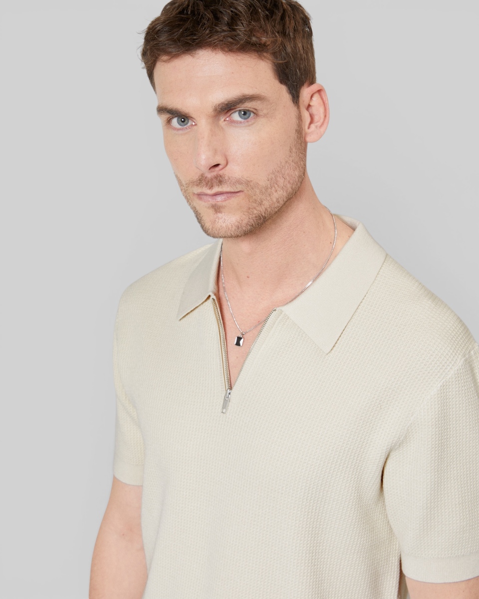 Beige polo-neck zip sweater