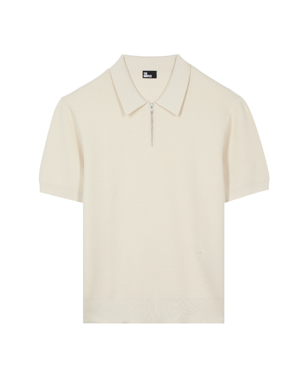 Beige polo-neck zip sweater