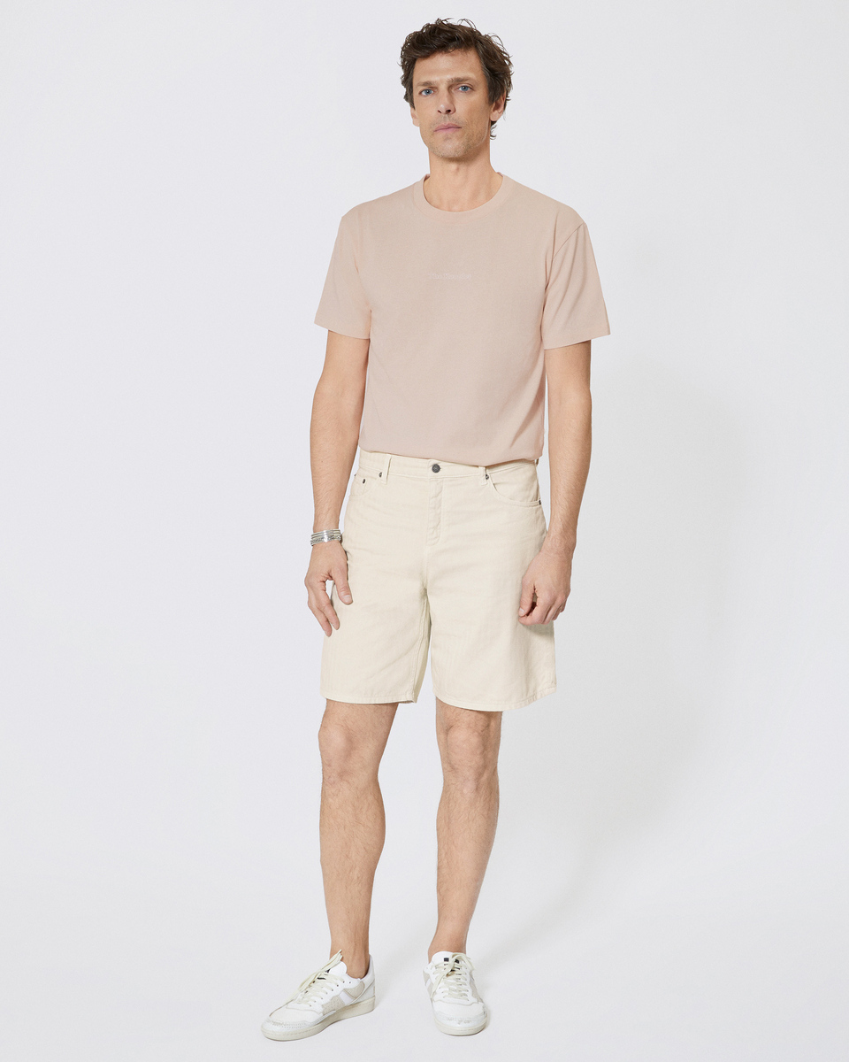 Denim shorts in ecru herringbone