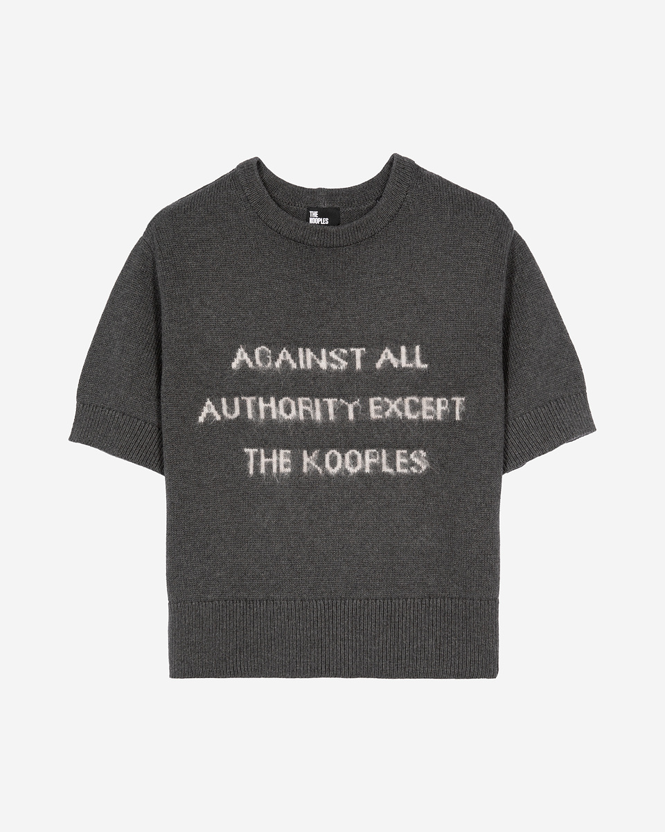Short sleeved screen printed sweater