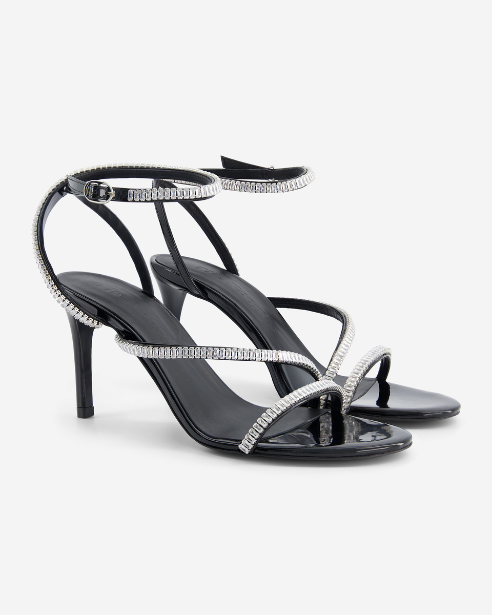 Heeled sandals with black rhinestones