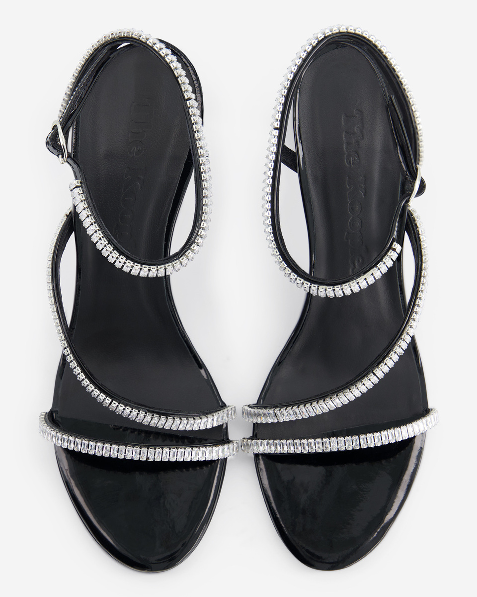 Heeled sandals with black rhinestones