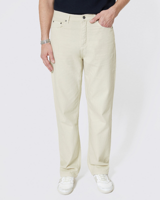 Straight jeans with off-white herringbone pattern